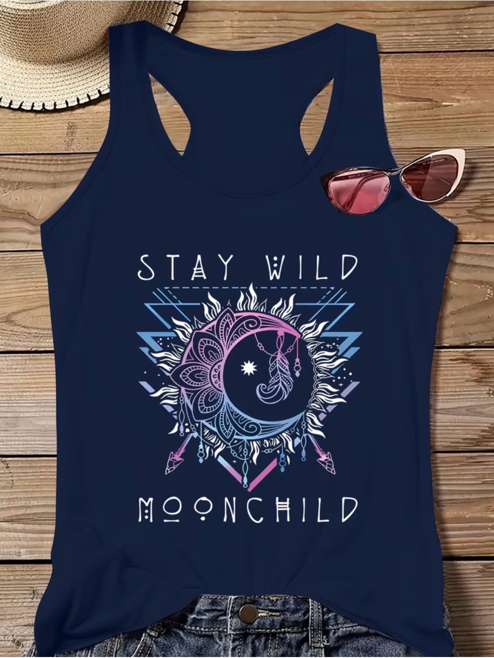 Stay Wild Moonchild Black Graphic Tank Top